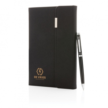 Logo trade promotional giveaways image of: Swiss Peak deluxe A5 notebook and pen set