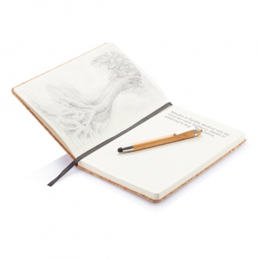 Logo trade promotional merchandise photo of: A5 notebook with bamboo pen including stylus