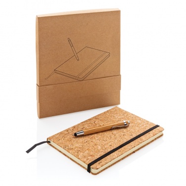 Logo trade promotional giveaways image of: A5 notebook with bamboo pen including stylus