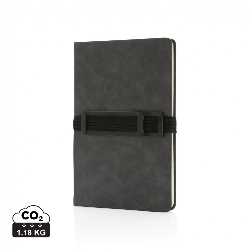 Logotrade promotional merchandise image of: Deluxe hardcover PU notebook A5 with phone and pen holder