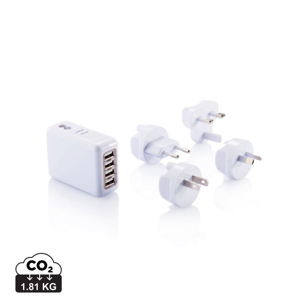 Logo trade promotional item photo of: Travel plug with 4 USB ports