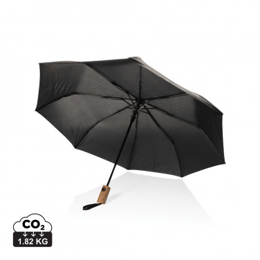 Logotrade corporate gift image of: Kaycey 21" AWARE™ RPET Acacia wood mini auto open umbrella