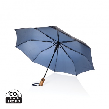 Logo trade business gifts image of: Kaycey 21" AWARE™ RPET Acacia wood mini auto open umbrella