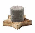 Candle on star wooden base, Grey