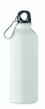 Logotrade advertising product image of: 500 ml single-walled water bottle made of recycled aluminum with a carabiner