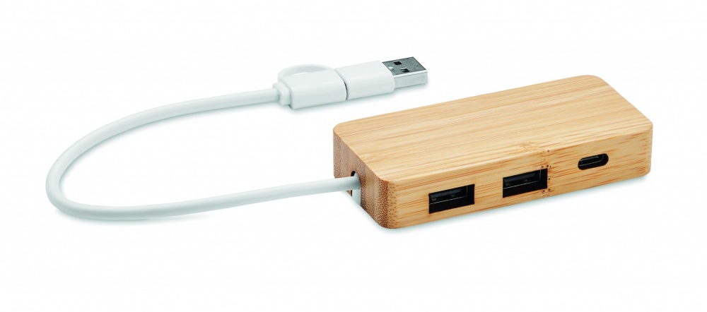 Logo trade advertising products picture of: Bamboo USB 3 ports hub