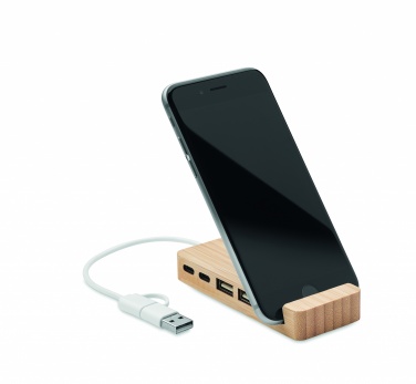 Logo trade corporate gifts picture of: Bamboo USB 4 ports hub