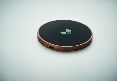 Logo trade promotional gifts picture of: Wireless charger in acacia 15W