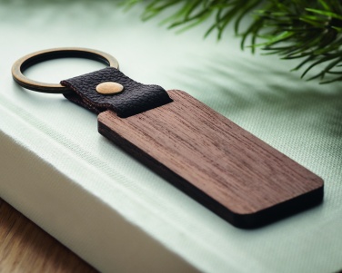 Logo trade promotional gifts picture of: Key ring in walnut and PU Kokkola