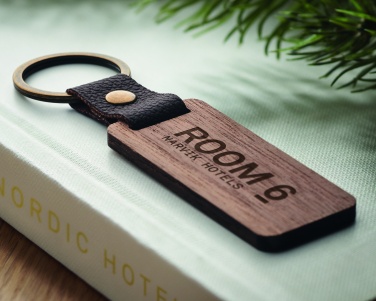 Logotrade promotional item picture of: Key ring in walnut and PU Kokkola