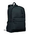 A 15-inch laptop backpack made of recycled pre-consumer cotton with customizable printing, Black