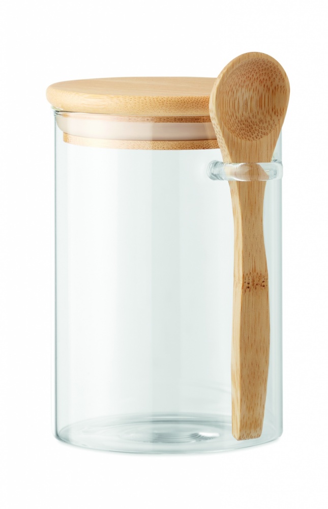 Logo trade promotional items image of: Glass jar with spoon 600 ml