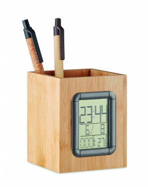 Logotrade promotional item image of: Bamboo pen holder and LCD clock