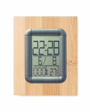 Logo trade promotional merchandise photo of: Bamboo pen holder and LCD clock