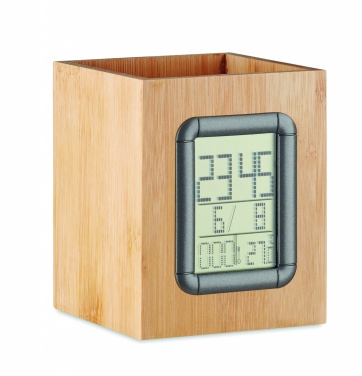 Logotrade promotional giveaway image of: Bamboo pen holder and LCD clock