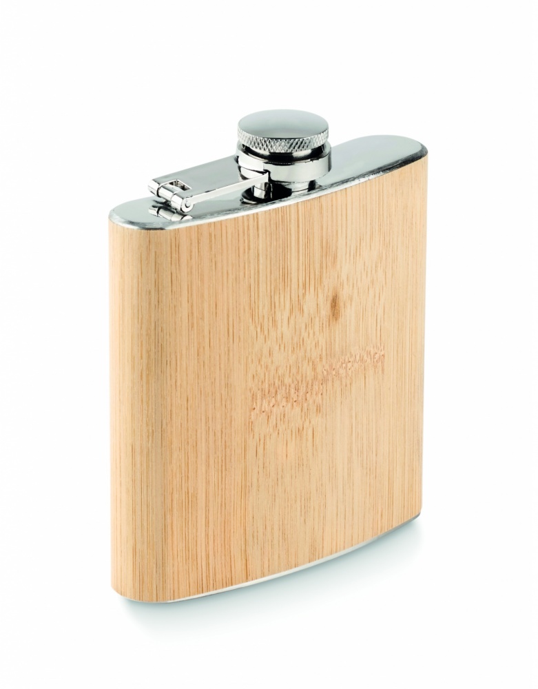 Logo trade business gifts image of: Bamboo slim hip flask 170ml