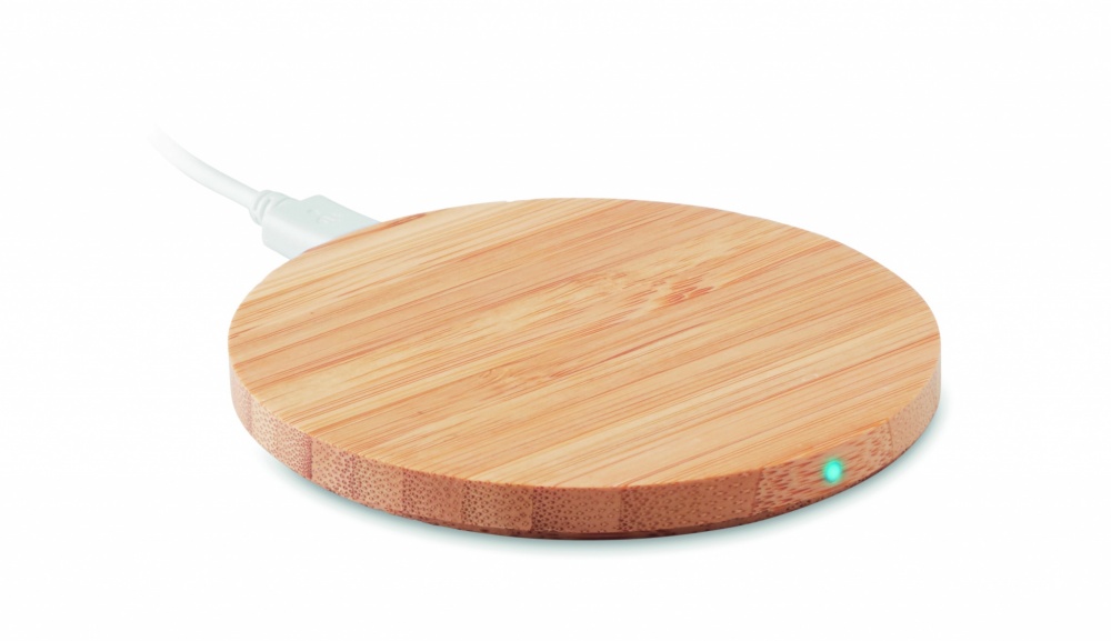 Logotrade promotional merchandise photo of: Wireless charger bamboo 10W RUNDO +