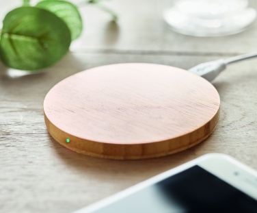 Logo trade corporate gifts picture of: Wireless charger bamboo 10W RUNDO +