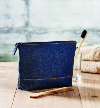 Logo trade promotional giveaways image of: Recycled denim cosmetic pouch