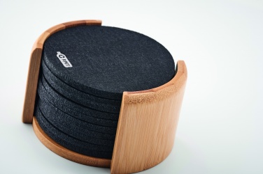 Logo trade promotional gifts picture of: RPET coasters in bamboo holder