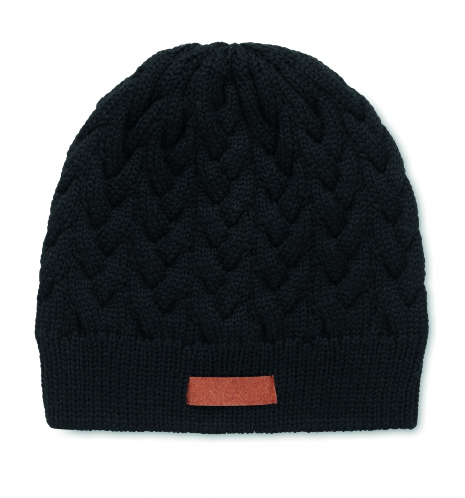 Logo trade promotional giveaway photo of: Cable knit beanie in RPET