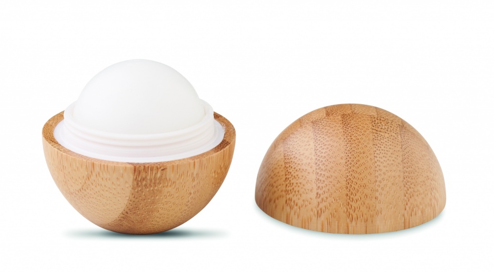 Logo trade promotional giveaways image of: Lip balm in round bamboo case