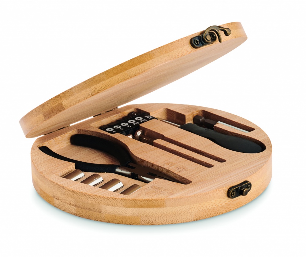 Logo trade promotional gifts image of: 15 piece tool set bamboo case