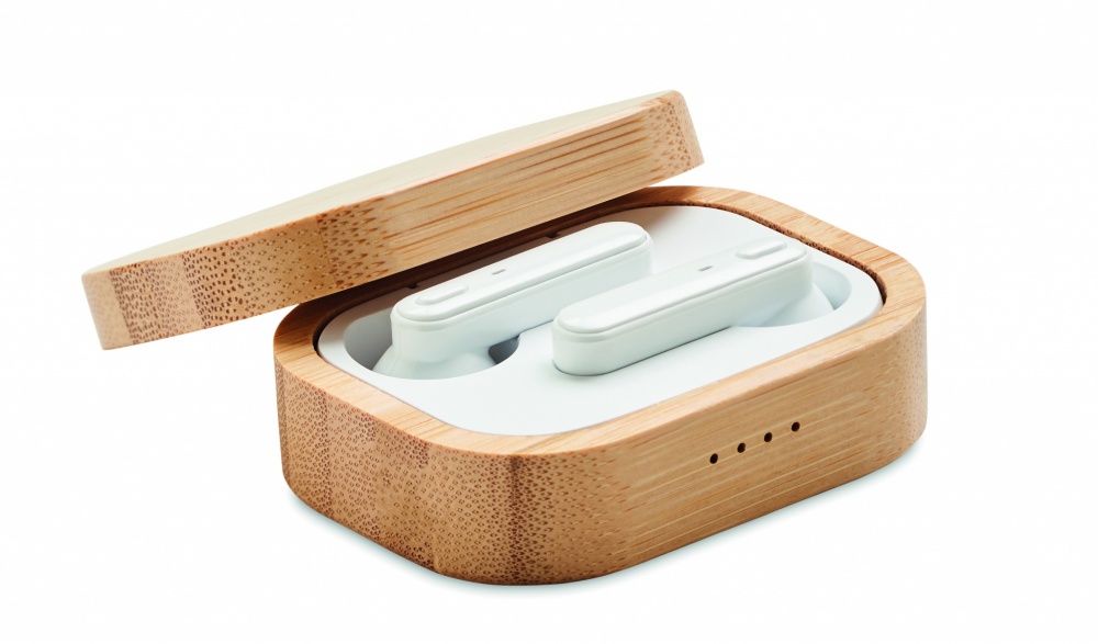 Logo trade advertising products image of: TWS earbuds in bamboo case