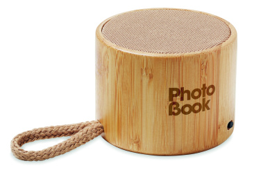 Logo trade promotional giveaway photo of: Round bamboo wireless speaker