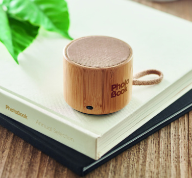 Logo trade promotional items image of: Round bamboo wireless speaker