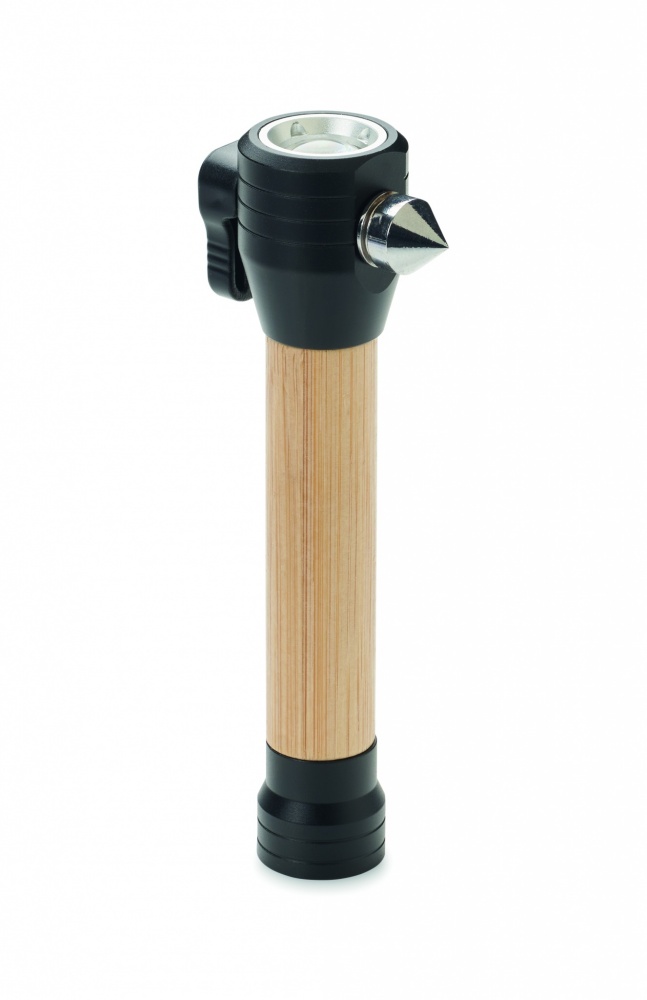 Logo trade promotional giveaway photo of: 3-in-1 bamboo flashlight with an emergency hammer and seatbelt cutter