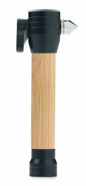 Logo trade promotional giveaway photo of: 3-in-1 bamboo flashlight with an emergency hammer and seatbelt cutter