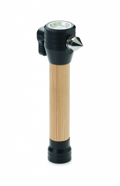 Logotrade advertising products photo of: 3-in-1 bamboo flashlight with an emergency hammer and seatbelt cutter