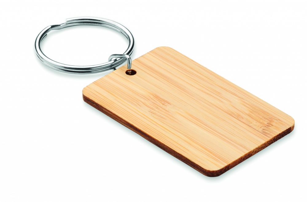 Logo trade promotional product photo of: Rectangular bamboo key ring Riihimäki