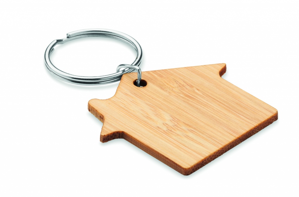 Logotrade business gift image of: House shaped bamboo key ring Järvenpää