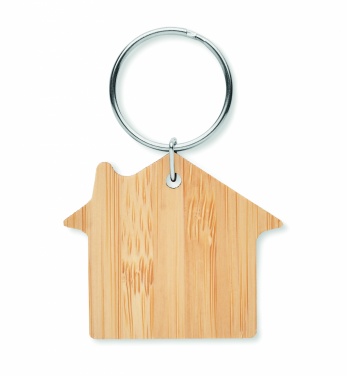 Logo trade promotional product photo of: House shaped bamboo key ring Järvenpää