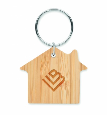 Logo trade business gifts image of: House shaped bamboo key ring Järvenpää