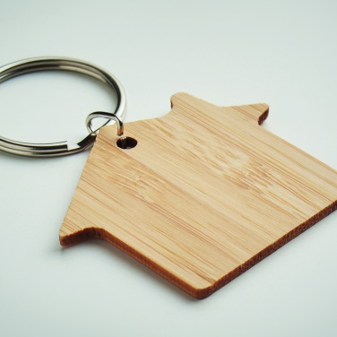 Logo trade promotional item photo of: House shaped bamboo key ring Järvenpää