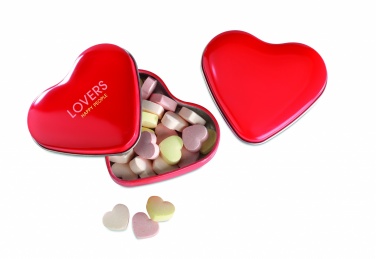 Logo trade promotional merchandise image of: Heart tin box with candies