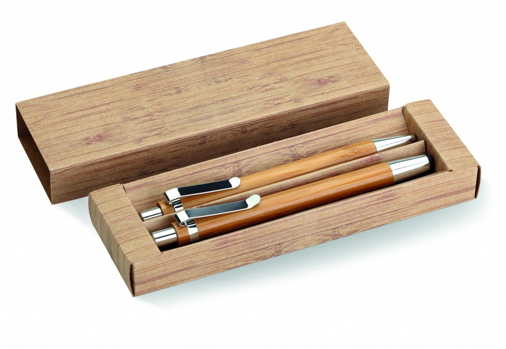 Logo trade promotional giveaways picture of: Bamboo pen and pencil set