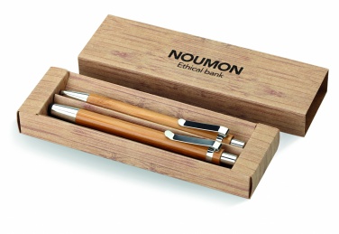 Logo trade promotional items image of: Bamboo pen and pencil set