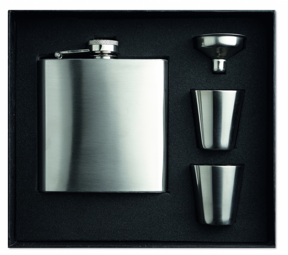 Logotrade business gifts photo of: Slim hip flask w 2 cups set