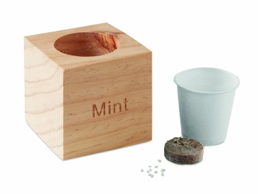 Logo trade business gift photo of: Herb pot wood "MINT"