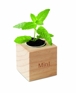 Logo trade business gifts image of: Herb pot wood "MINT"