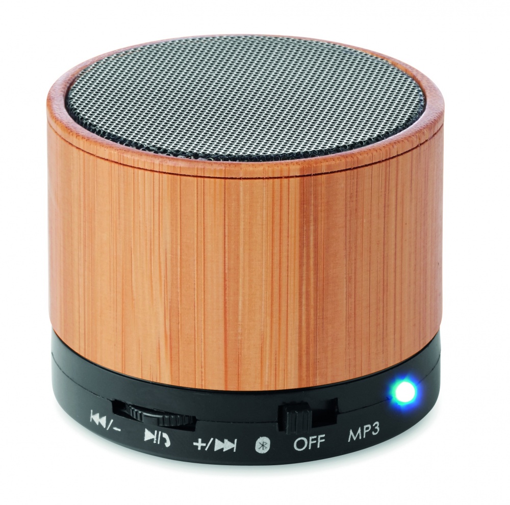 Logo trade business gift photo of: Round Bamboo wireless speaker