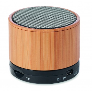 Logo trade promotional gifts picture of: Round Bamboo wireless speaker