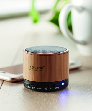 Logo trade promotional giveaways picture of: Round Bamboo wireless speaker