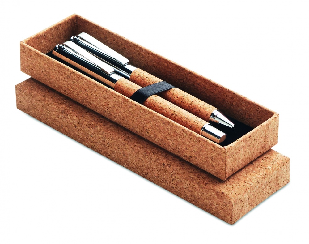 Logo trade promotional product photo of: Metal Ball pen set in cork box