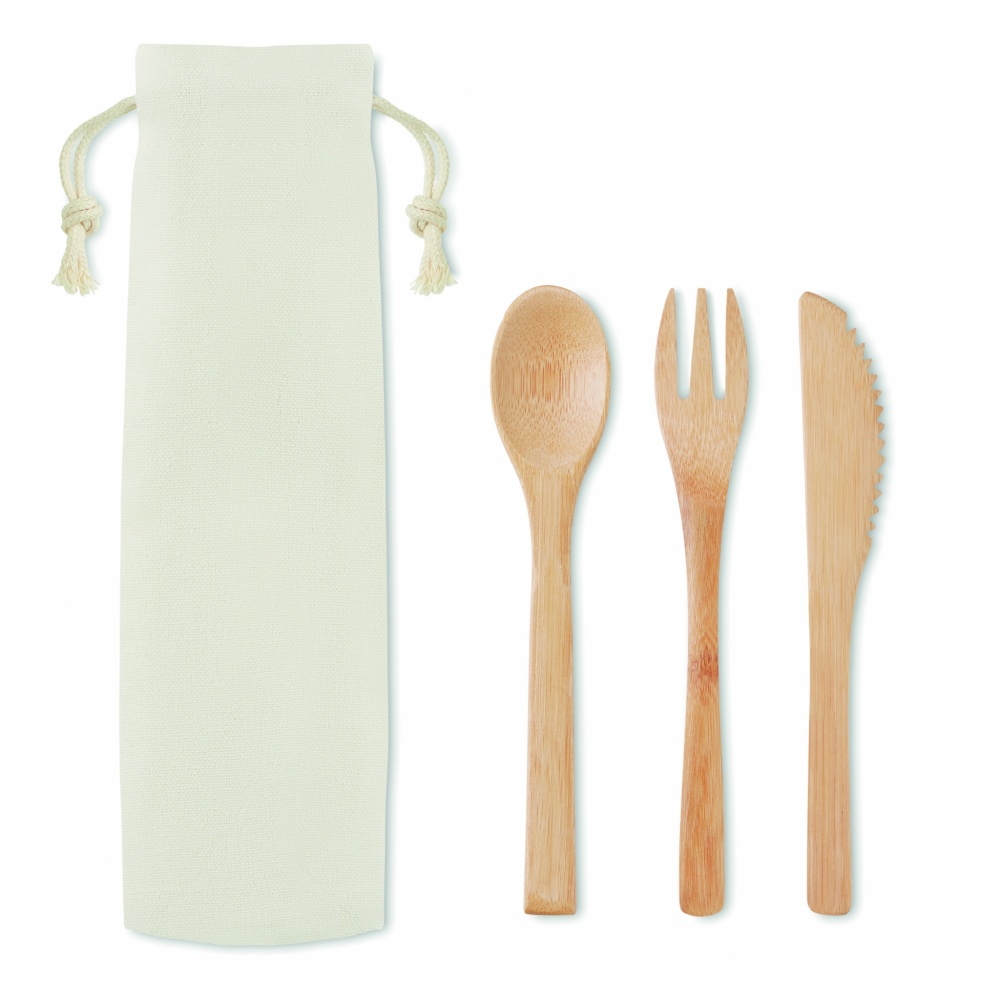 Logo trade promotional item photo of: Bamboo cutlery set