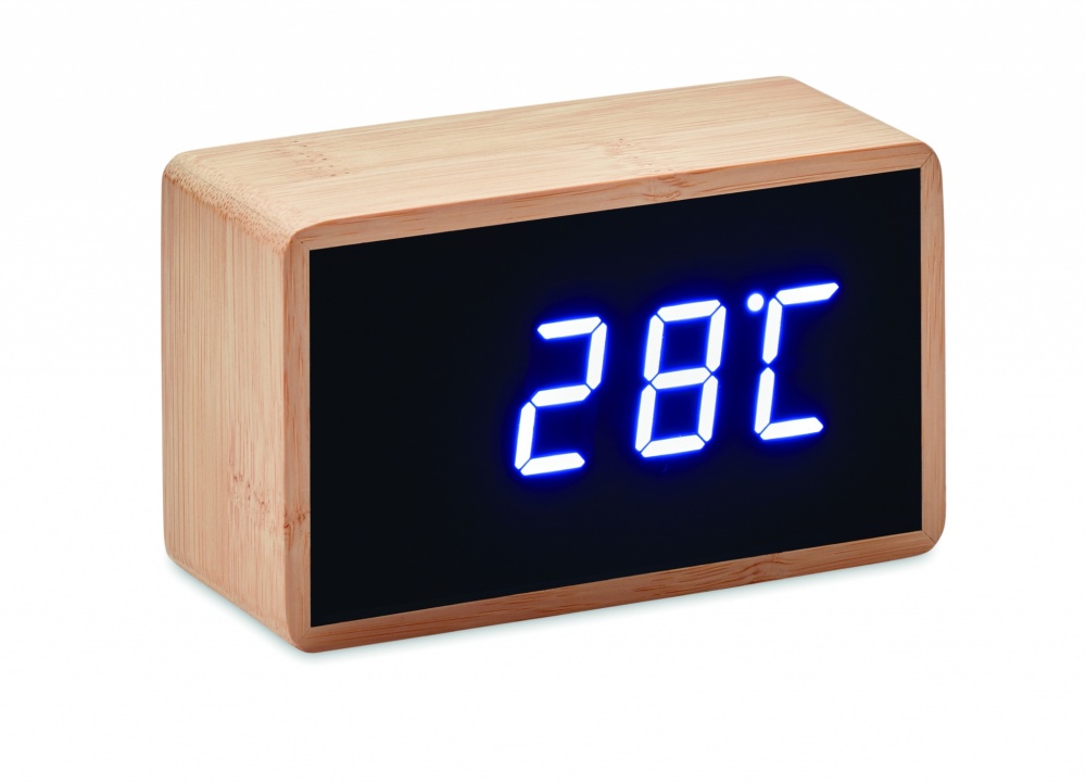 Logo trade business gift photo of: LED alarm clock bamboo casing Düsseldorf